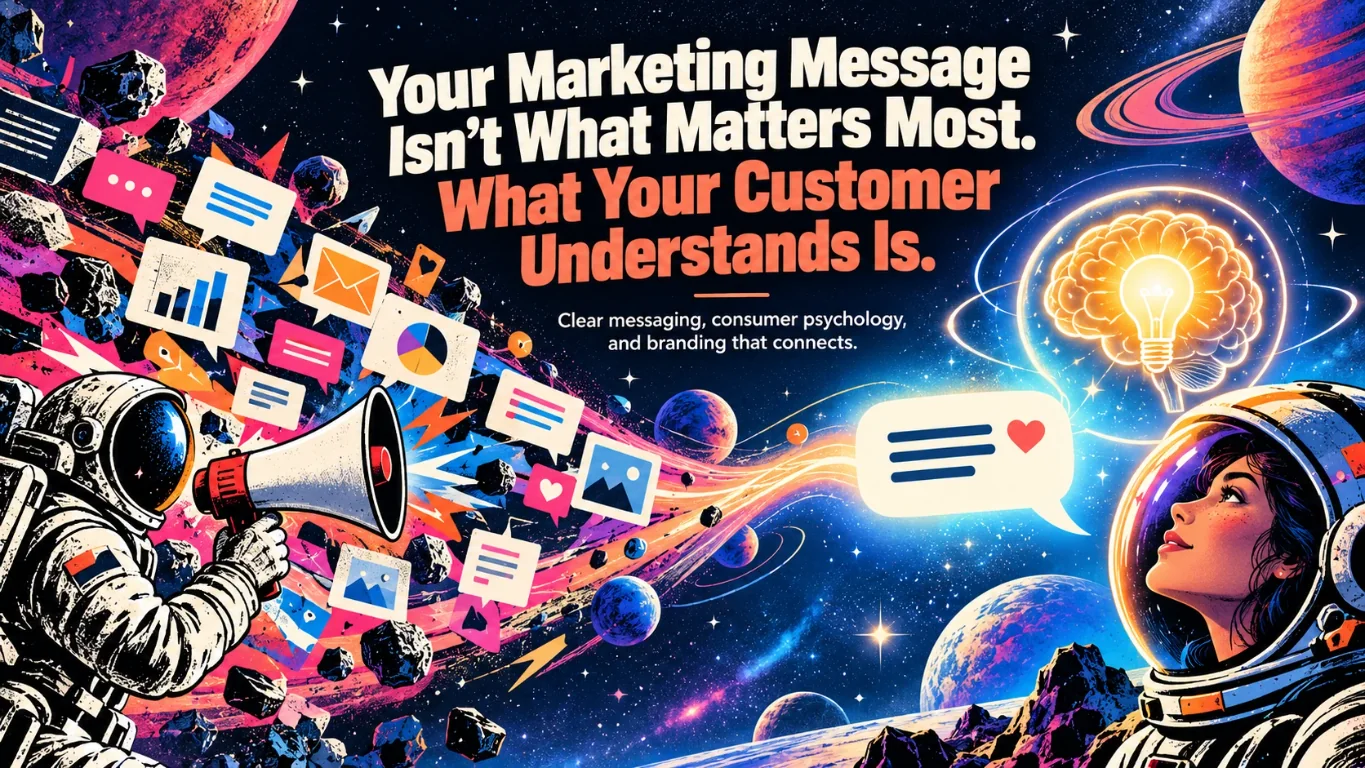 An illustrated marketing message connecting with a customer through consumer psychology and clear branding